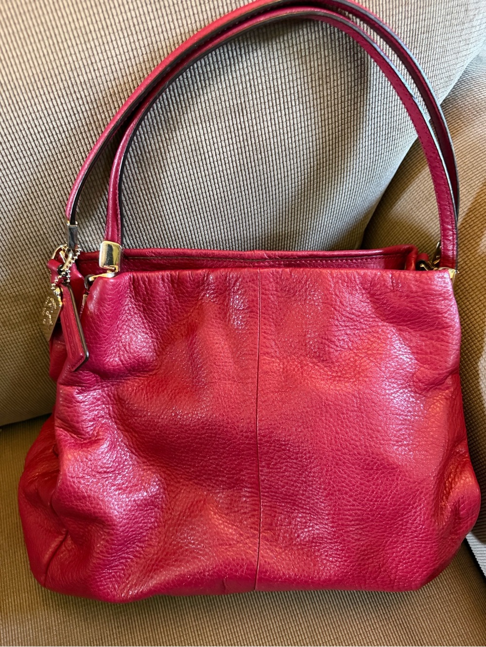 Coach Madison Phoebe 3-Compartment Pebbled Leather Shoulder Bag in Bright Red